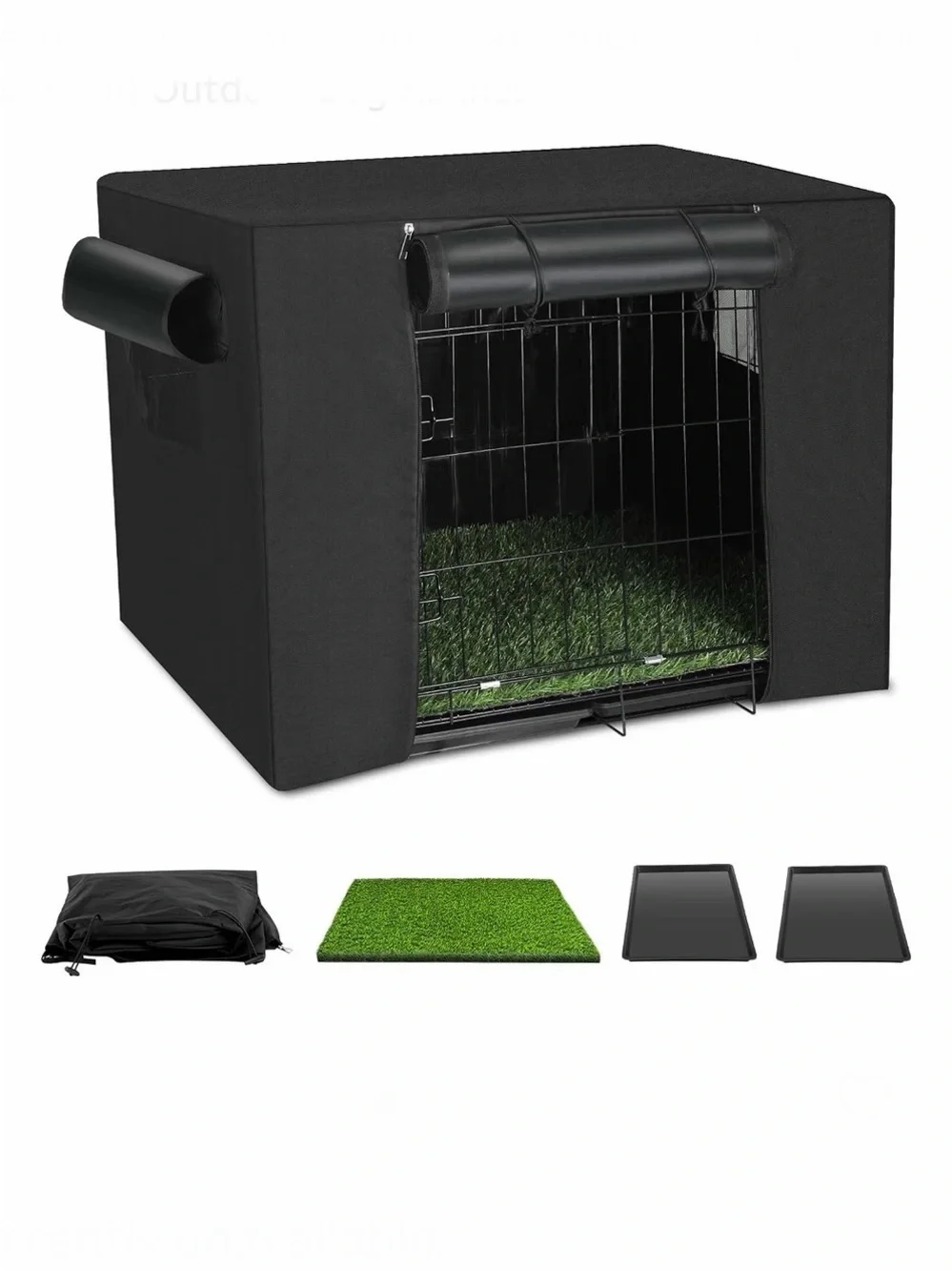 27 Inch Double Door🚪Collapsible Dog🐕Crates Kit Artificial Grass & Crates Cover